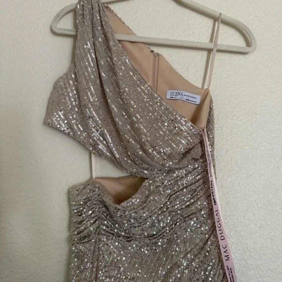 MAC DUGGAL Dress Size 4 Evening Gown Sequin NEW Cream One Shoulder Cut Out